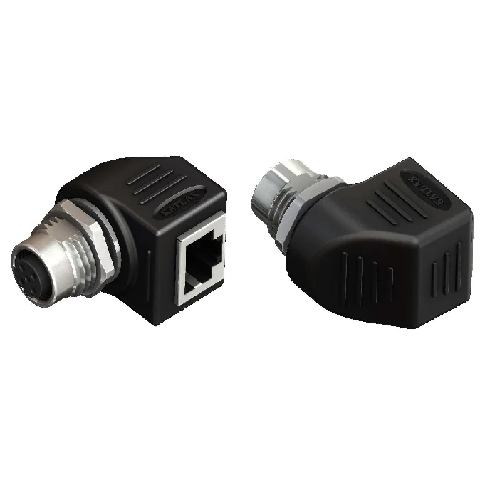 M12 Female - RJ45 Angled 4-Pin D-Coded Adapter — CAF12D4-RFRJ45 | Katlax