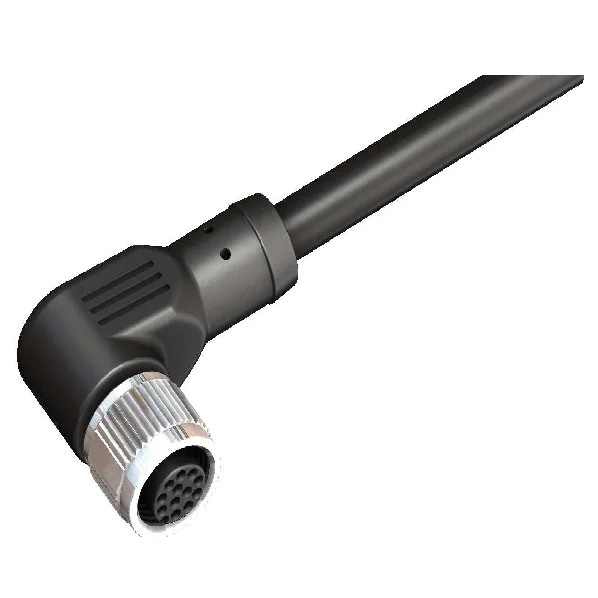 M12 Female Angled 12-Pin A-Coded Molded Connector — CBF12-R12N0-02BPVC | Katlax